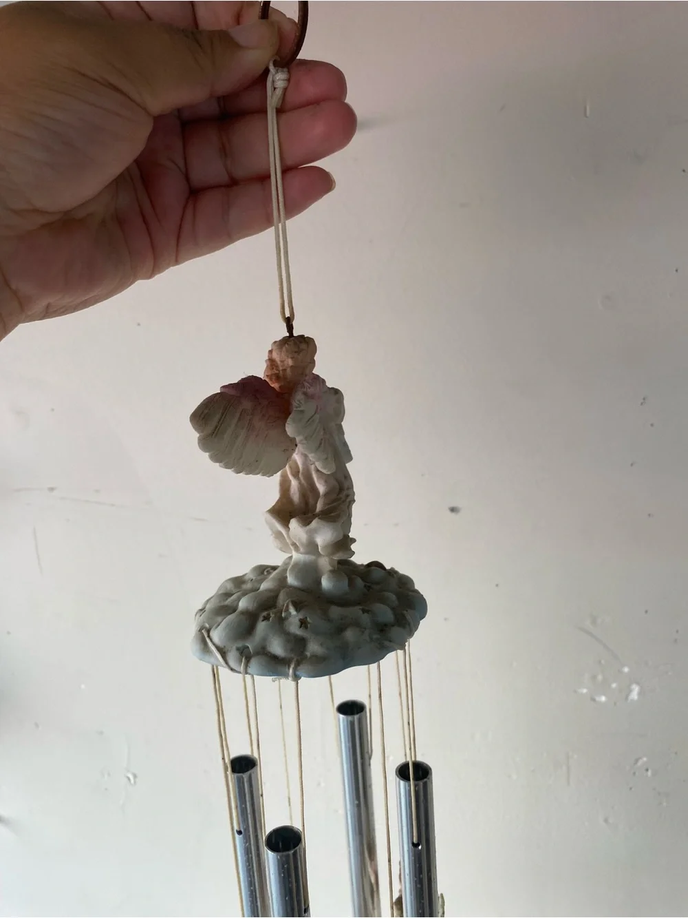 Vintage Resin Angel Holding Baby Wind Chime Cloud Stars Cherub Decor